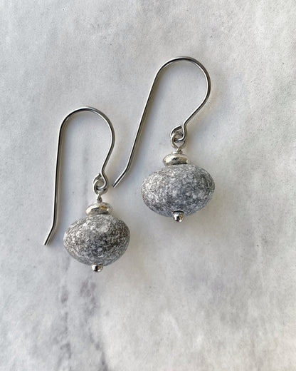 Beach Stone Earrings - Silver Stone Earrings - Silver Dangle Earrings - Beach Pebble Earrings - Natural Stone Earrings - Grey Stone Earrings
