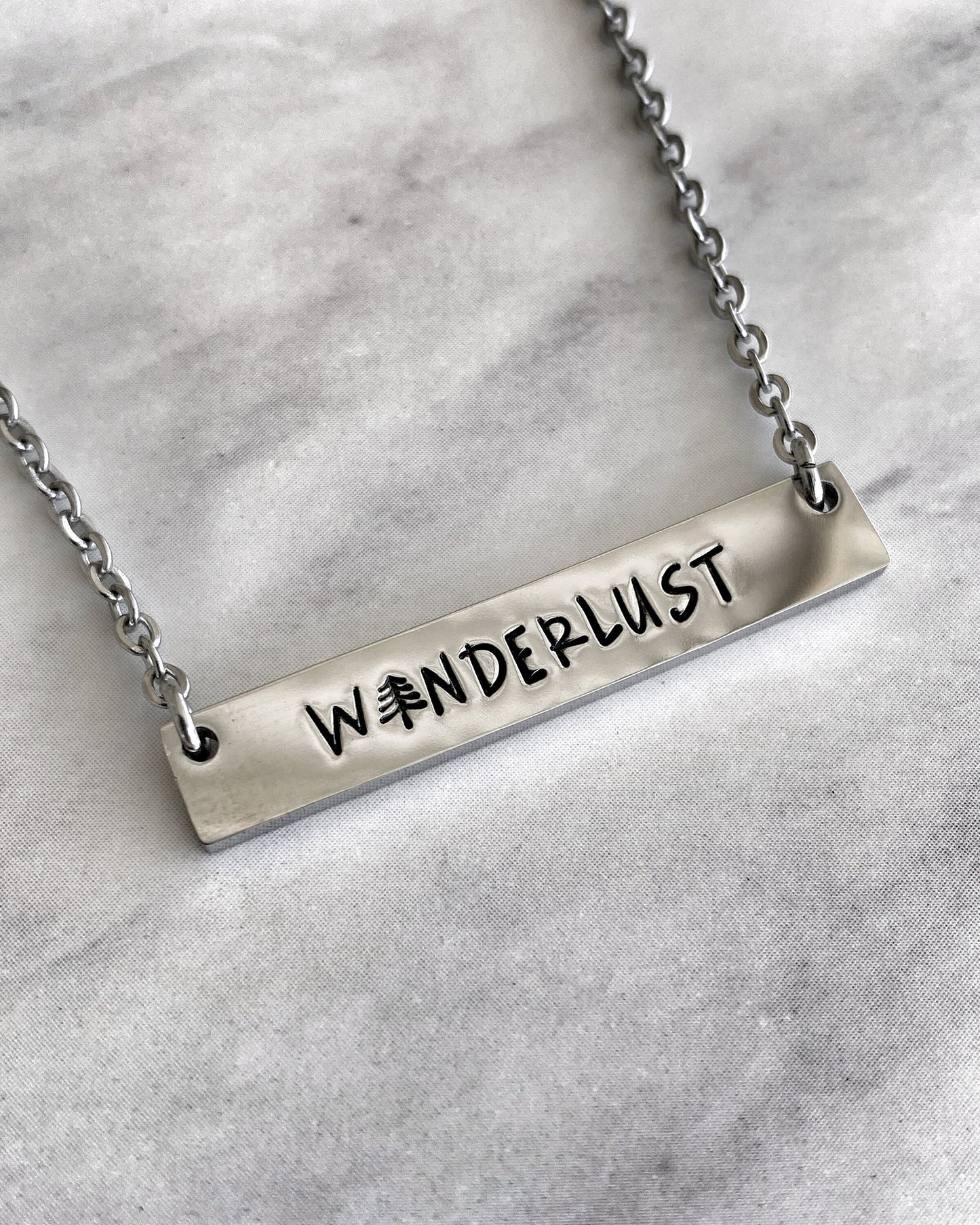 Wanderlust Bar Necklace - Minimalist Adventure Necklace - Stainless Steel Stamped Travel Necklace - Wanderlust Jewelry