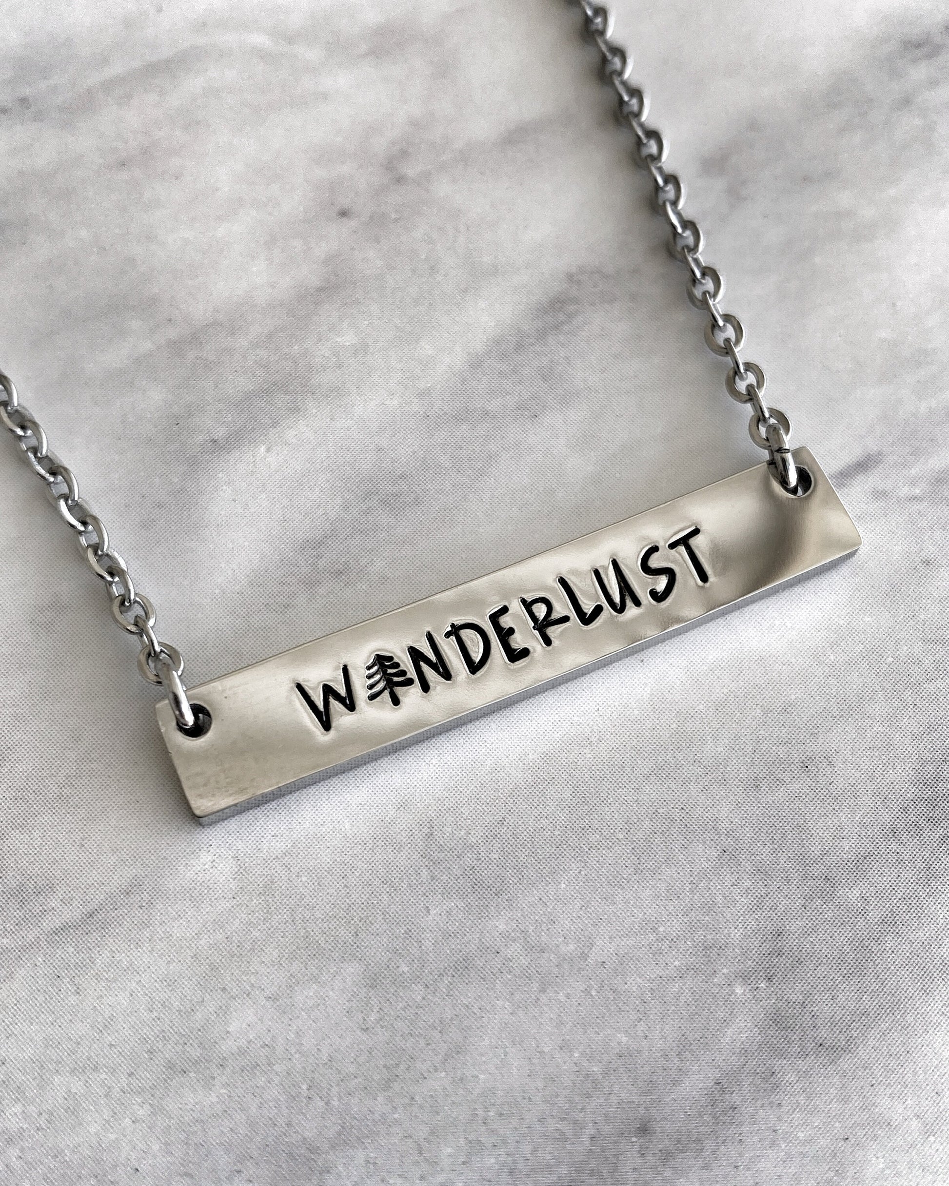 Wanderlust Bar Necklace - Minimalist Adventure Necklace - Stainless Steel Stamped Travel Necklace - Wanderlust Jewelry