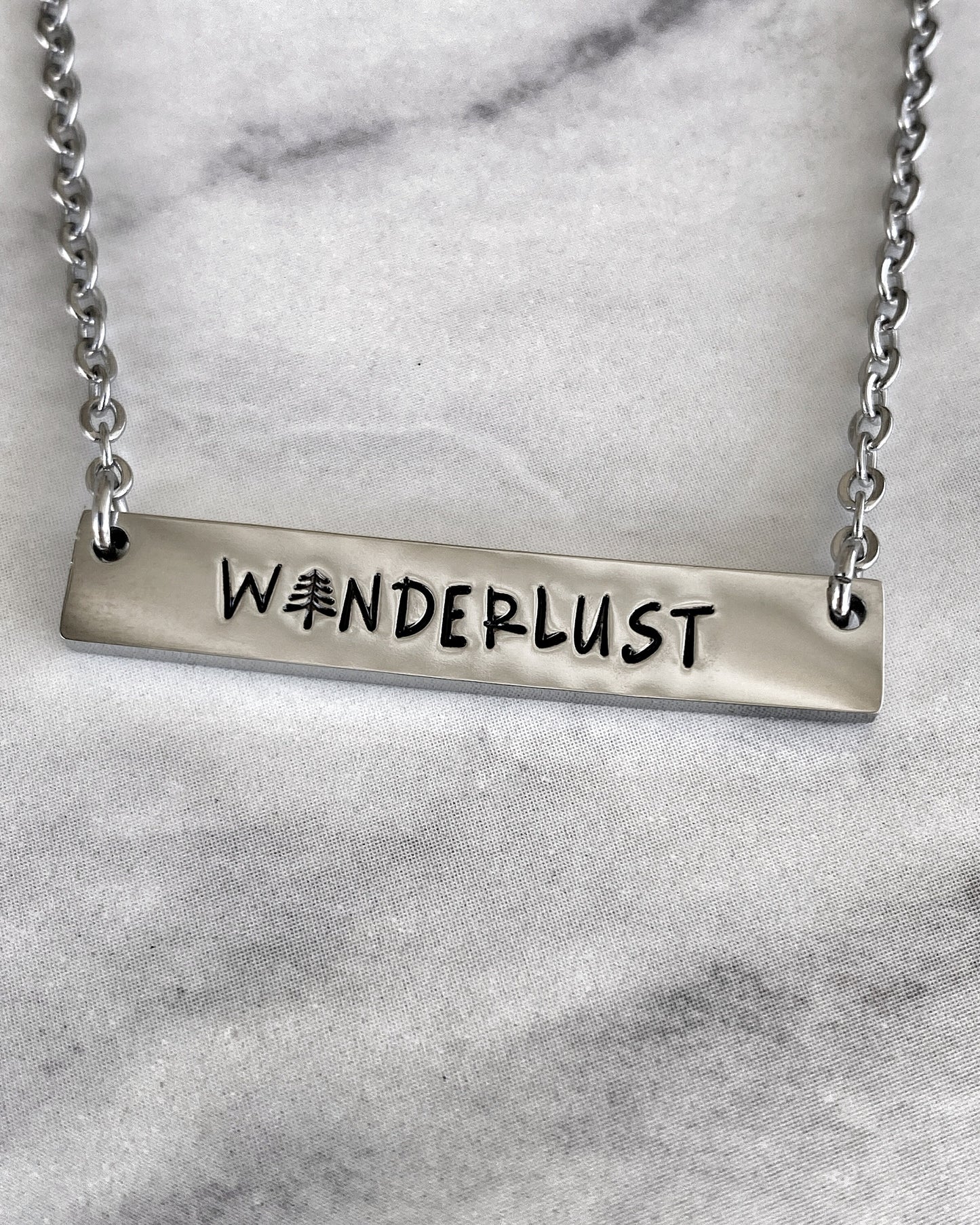 Wanderlust Bar Necklace - Minimalist Adventure Necklace - Stainless Steel Stamped Travel Necklace - Wanderlust Jewelry