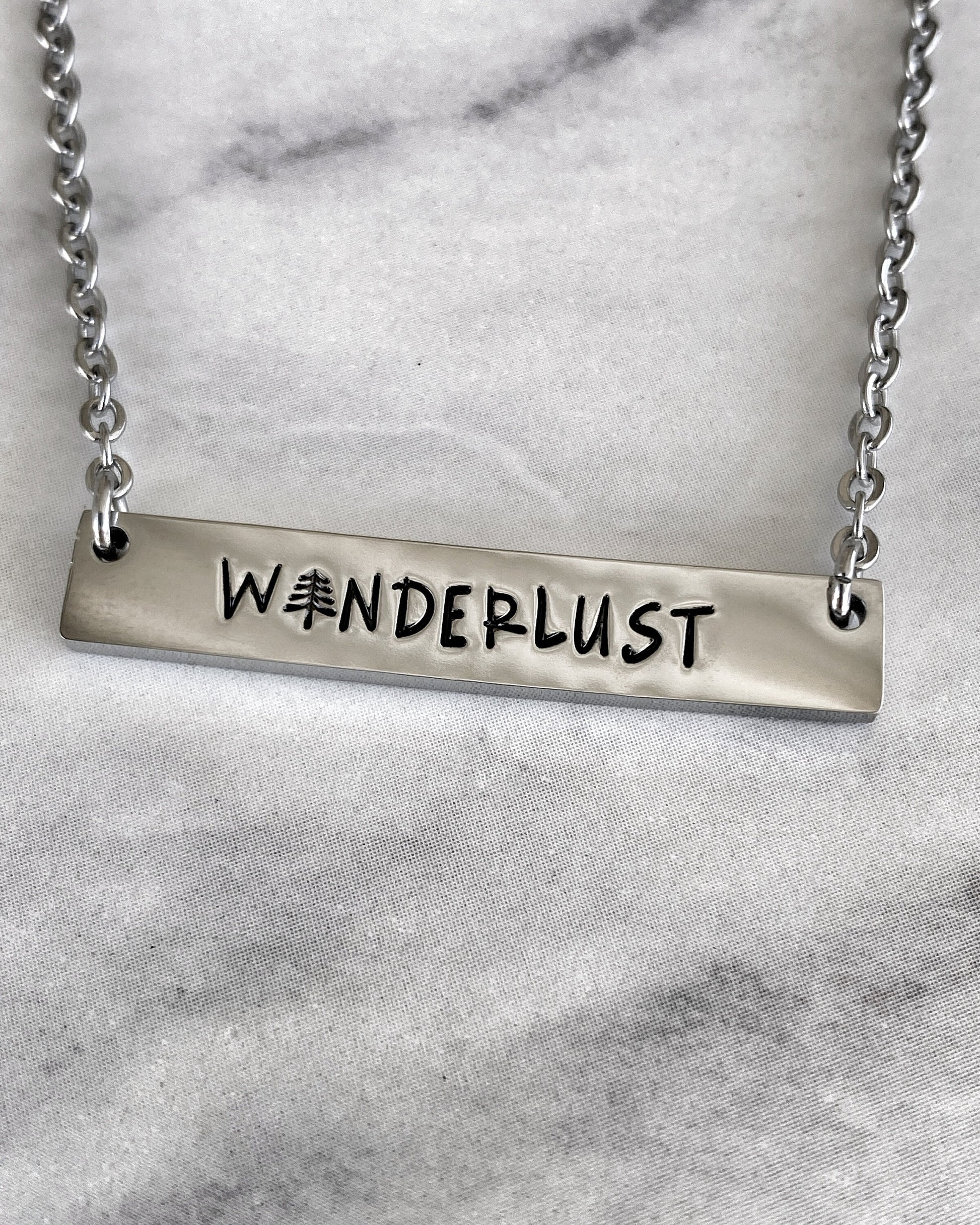 Wanderlust Bar Necklace - Minimalist Adventure Necklace - Stainless Steel Stamped Travel Necklace - Wanderlust Jewelry