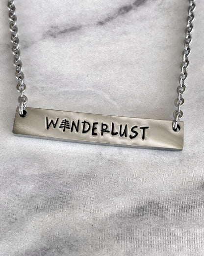 Wanderlust Bar Necklace - Minimalist Adventure Necklace - Stainless Steel Stamped Travel Necklace - Wanderlust Jewelry