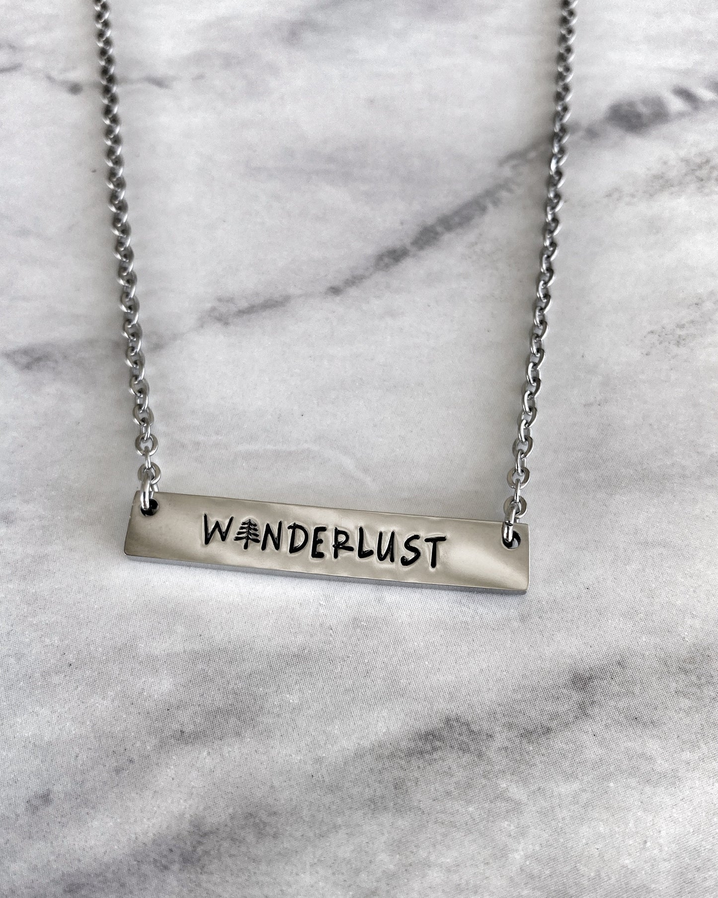 Wanderlust Bar Necklace - Minimalist Adventure Necklace - Stainless Steel Stamped Travel Necklace - Wanderlust Jewelry