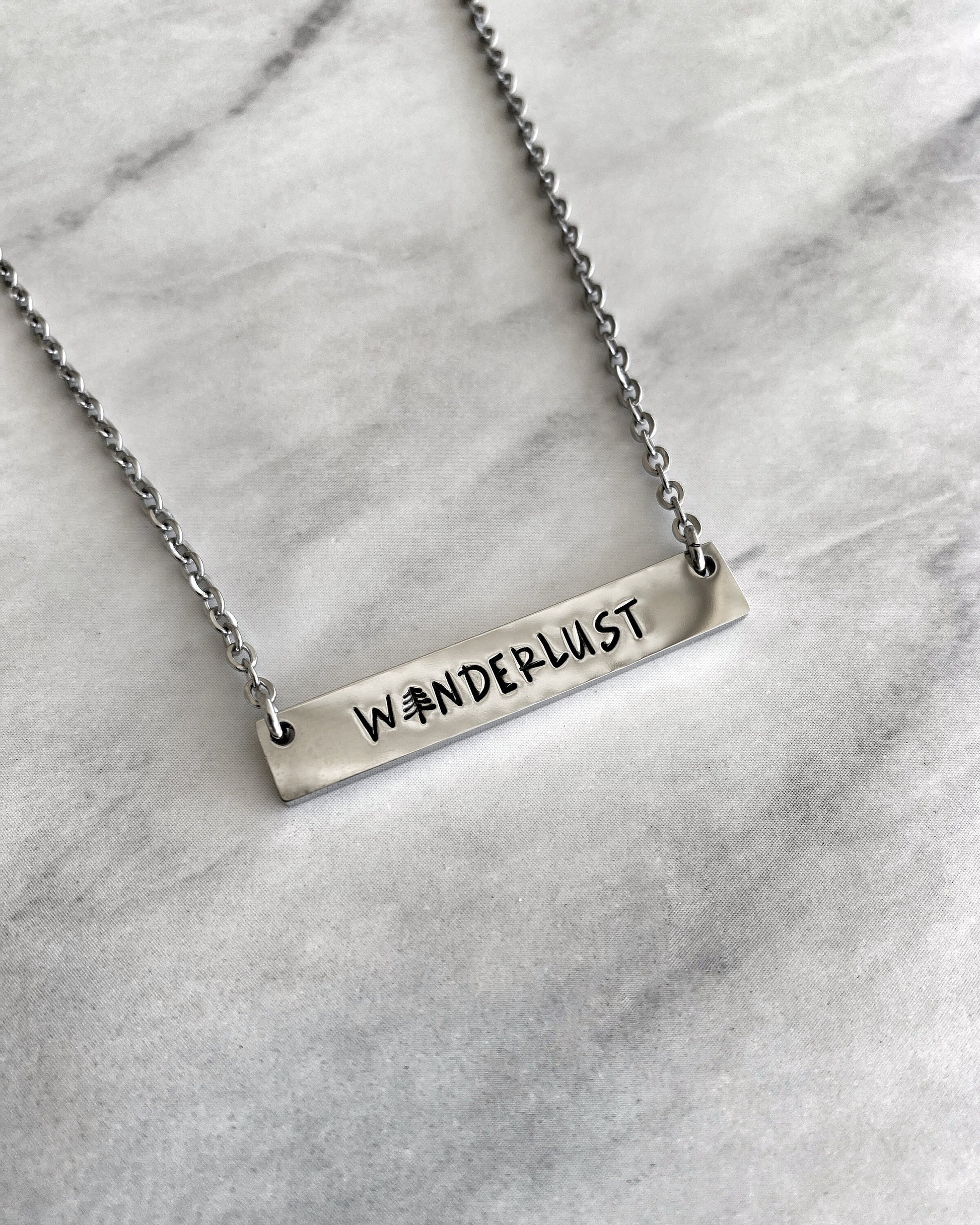 Wanderlust Bar Necklace - Minimalist Adventure Necklace - Stainless Steel Stamped Travel Necklace - Wanderlust Jewelry