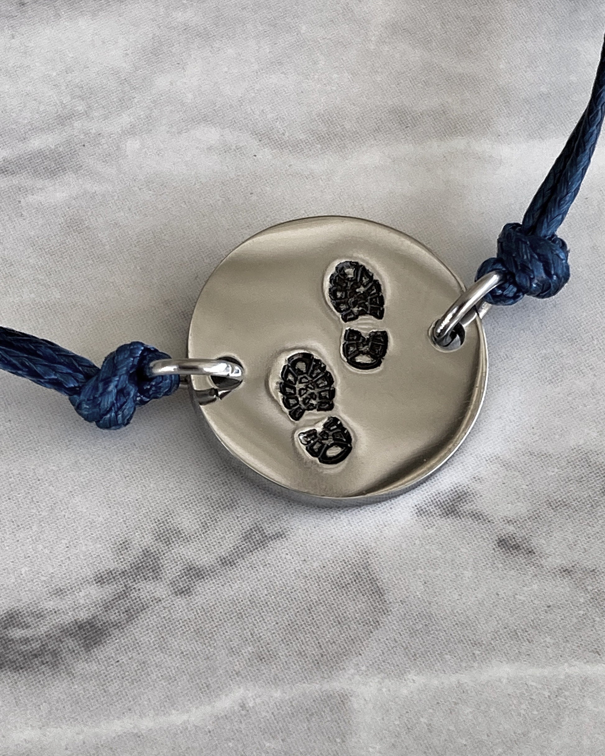 Boot Prints Stainless Steel & Cord Bracelet - Stainless Steel Hiker Bracelet - Hiker Jewelry - Stainless Steel Travel Jewelry