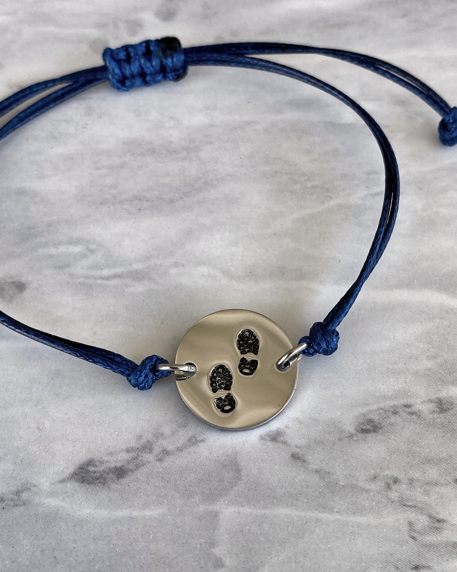 Boot Prints Stainless Steel & Cord Bracelet - Stainless Steel Hiker Bracelet - Hiker Jewelry - Stainless Steel Travel Jewelry