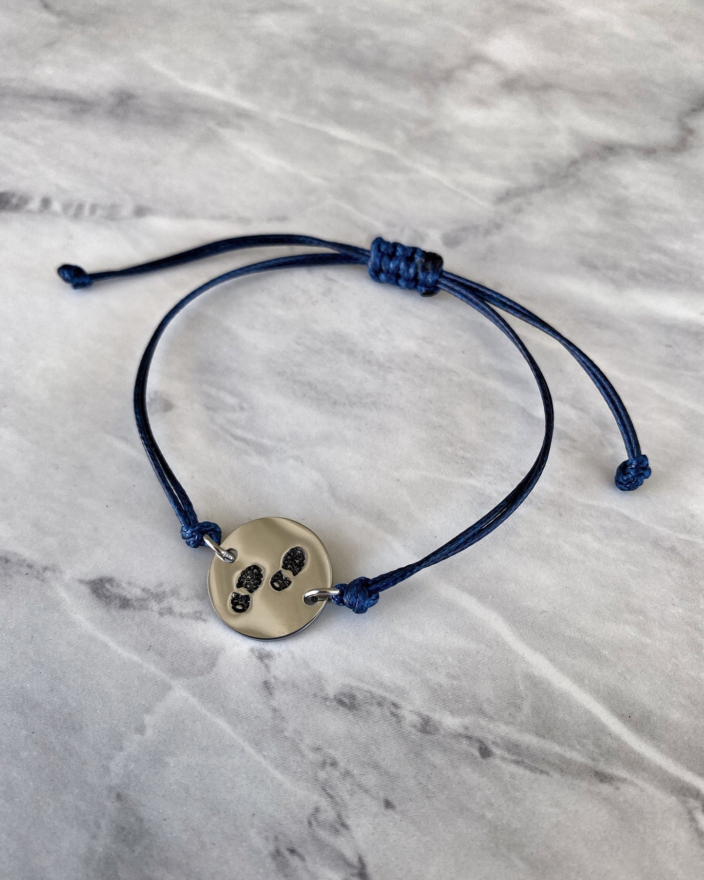 Boot Prints Stainless Steel & Cord Bracelet - Stainless Steel Hiker Bracelet - Hiker Jewelry - Stainless Steel Travel Jewelry