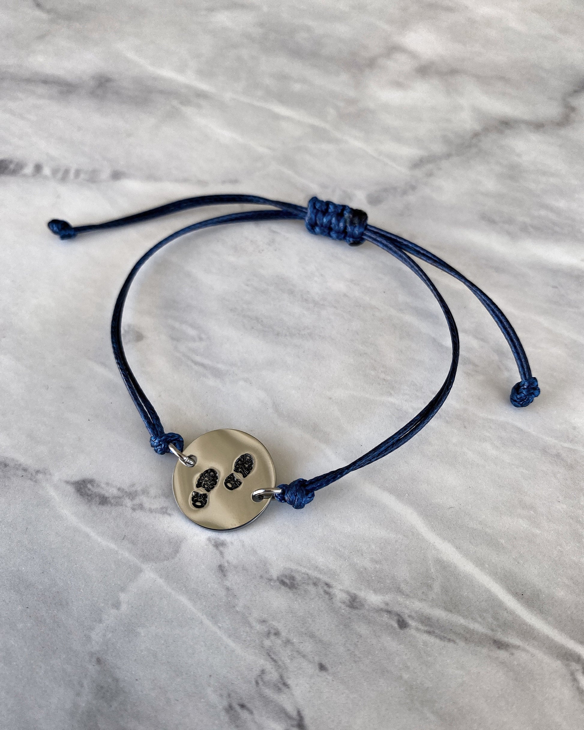 Boot Prints Stainless Steel & Cord Bracelet - Stainless Steel Hiker Bracelet - Hiker Jewelry - Stainless Steel Travel Jewelry