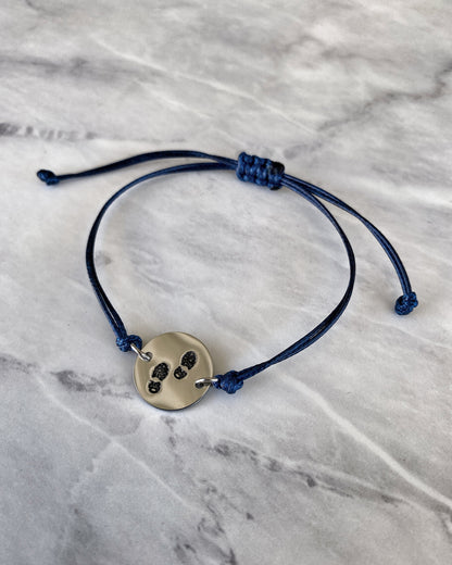 Boot Prints Stainless Steel & Cord Bracelet - Stainless Steel Hiker Bracelet - Hiker Jewelry - Stainless Steel Travel Jewelry