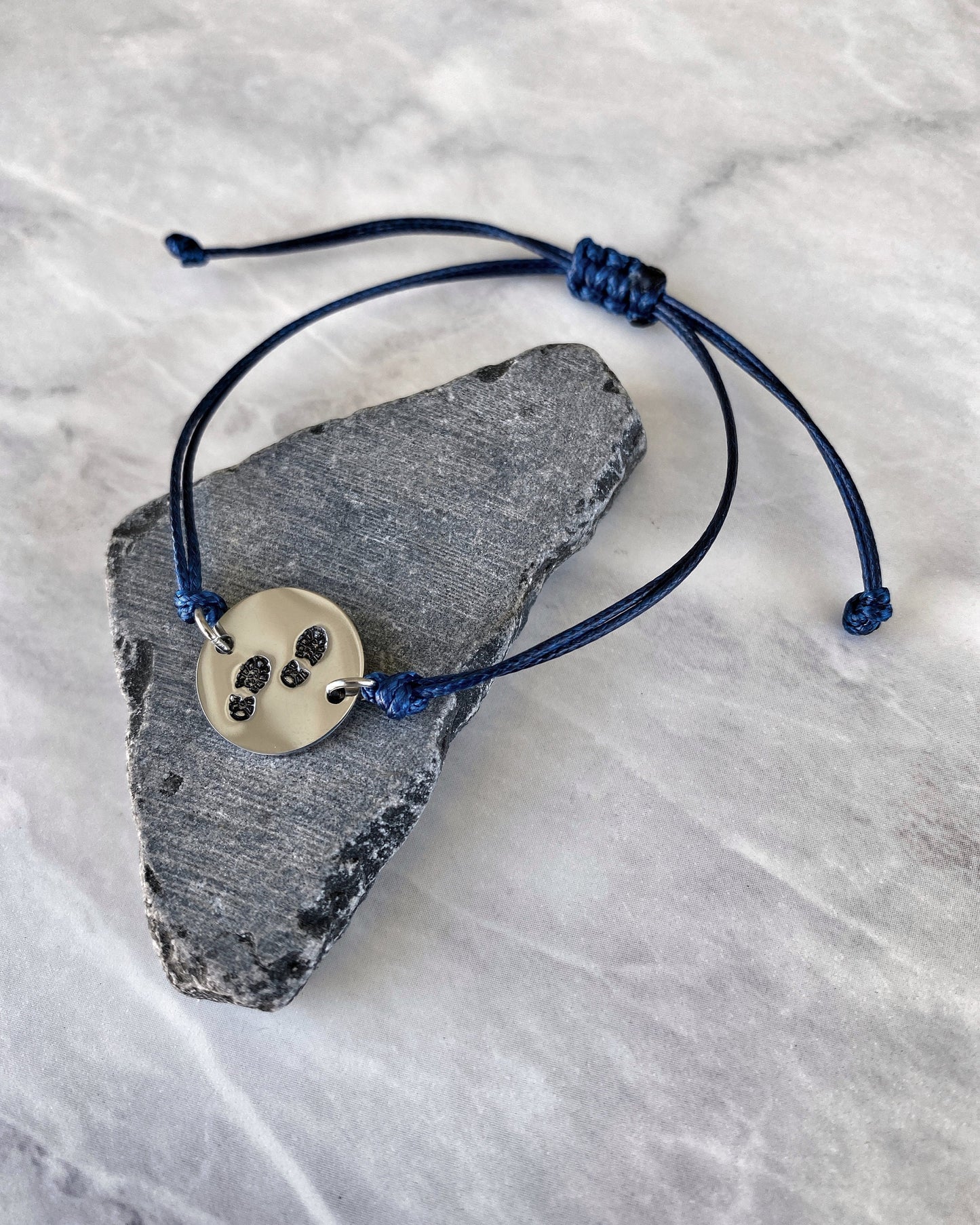 Boot Prints Stainless Steel & Cord Bracelet - Stainless Steel Hiker Bracelet - Hiker Jewelry - Stainless Steel Travel Jewelry