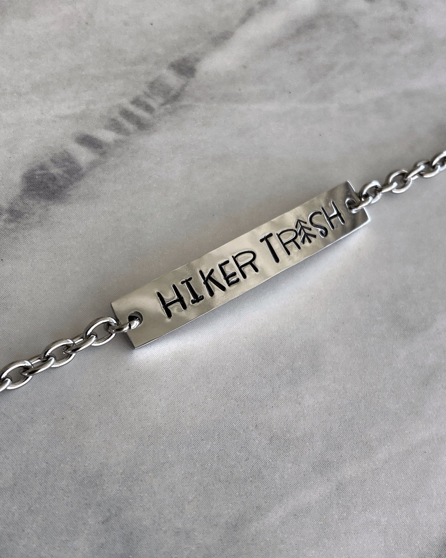 Hiker Trash Stainless Steel Bracelet - Stainless Steel Hiker Bracelet - Hiker Jewelry - Backpacker Jewelry - Backpacker Bracelet