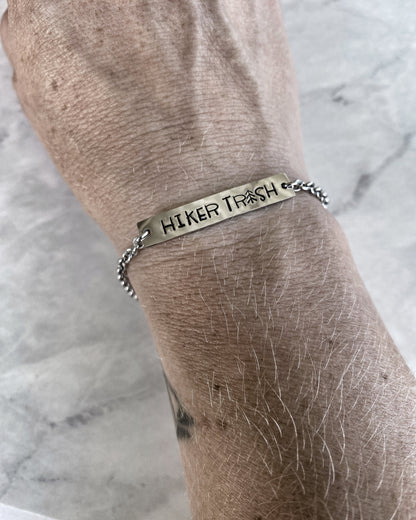 Hiker Trash Stainless Steel Bracelet - Stainless Steel Hiker Bracelet - Hiker Jewelry - Backpacker Jewelry - Backpacker Bracelet