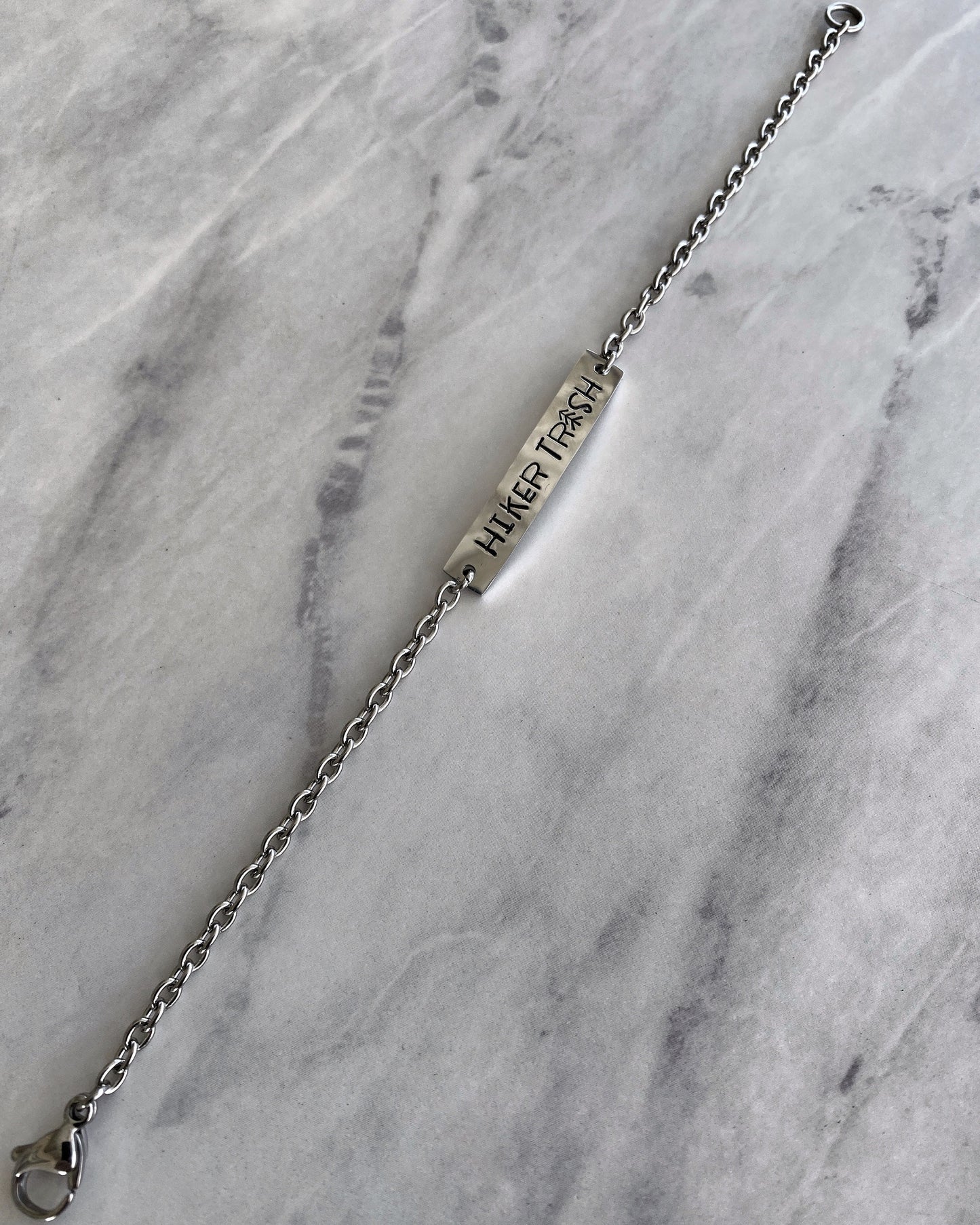 Hiker Trash Stainless Steel Bracelet - Stainless Steel Hiker Bracelet - Hiker Jewelry - Backpacker Jewelry - Backpacker Bracelet