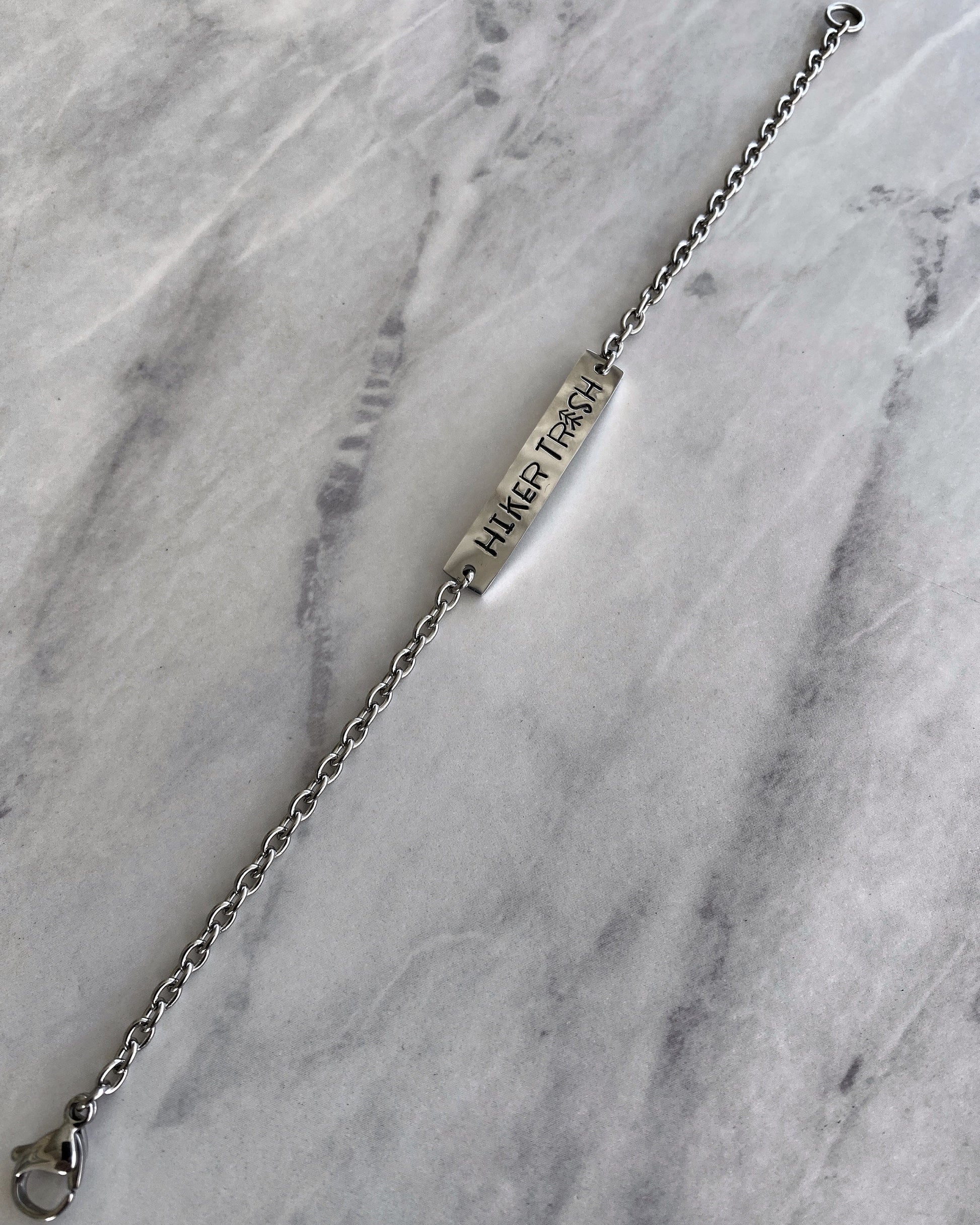 Hiker Trash Stainless Steel Bracelet - Stainless Steel Hiker Bracelet - Hiker Jewelry - Backpacker Jewelry - Backpacker Bracelet