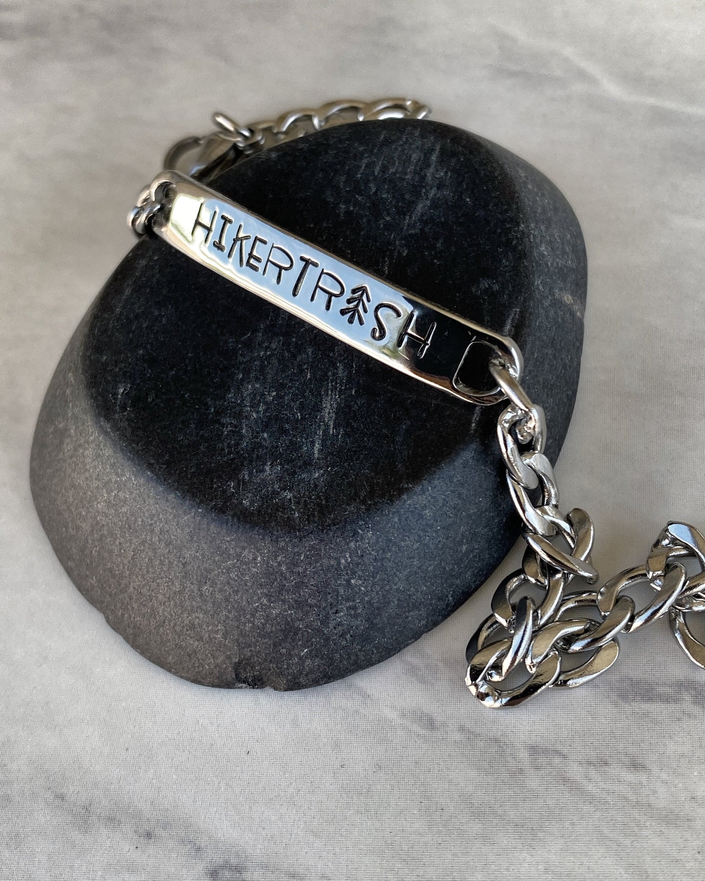Hiker Trash Stainless Steel ID Bracelet - Stainless Steel Hiker Bracelet - Hiker Jewelry - Backpacker Jewelry - Backpacker Bracelet