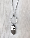 Minimalist Stone & Spiral Necklace - Minimalist Silver Pendant - Beach Pebble Necklace - Beach Stone Necklace - Statement Necklace