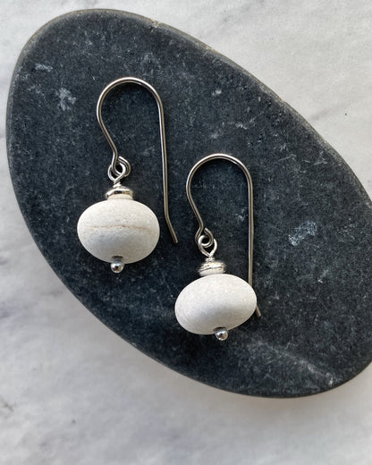 Beach Stone Earrings - Silver Stone Earrings - Silver Dangle Earrings - Beach Pebble Earrings - Natural Stone Earrings - Grey Stone Earrings
