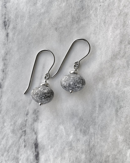 Beach Stone Earrings - Silver Stone Earrings - Silver Dangle Earrings - Beach Pebble Earrings - Natural Stone Earrings - Grey Stone Earrings