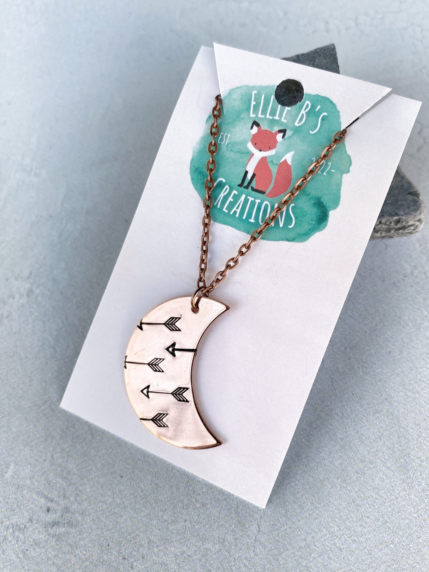 Ellie B's Creations - Crescent Moon Arrows Necklace - Archery Necklace - Hand Stamped Nature Necklace - Boho Pendant