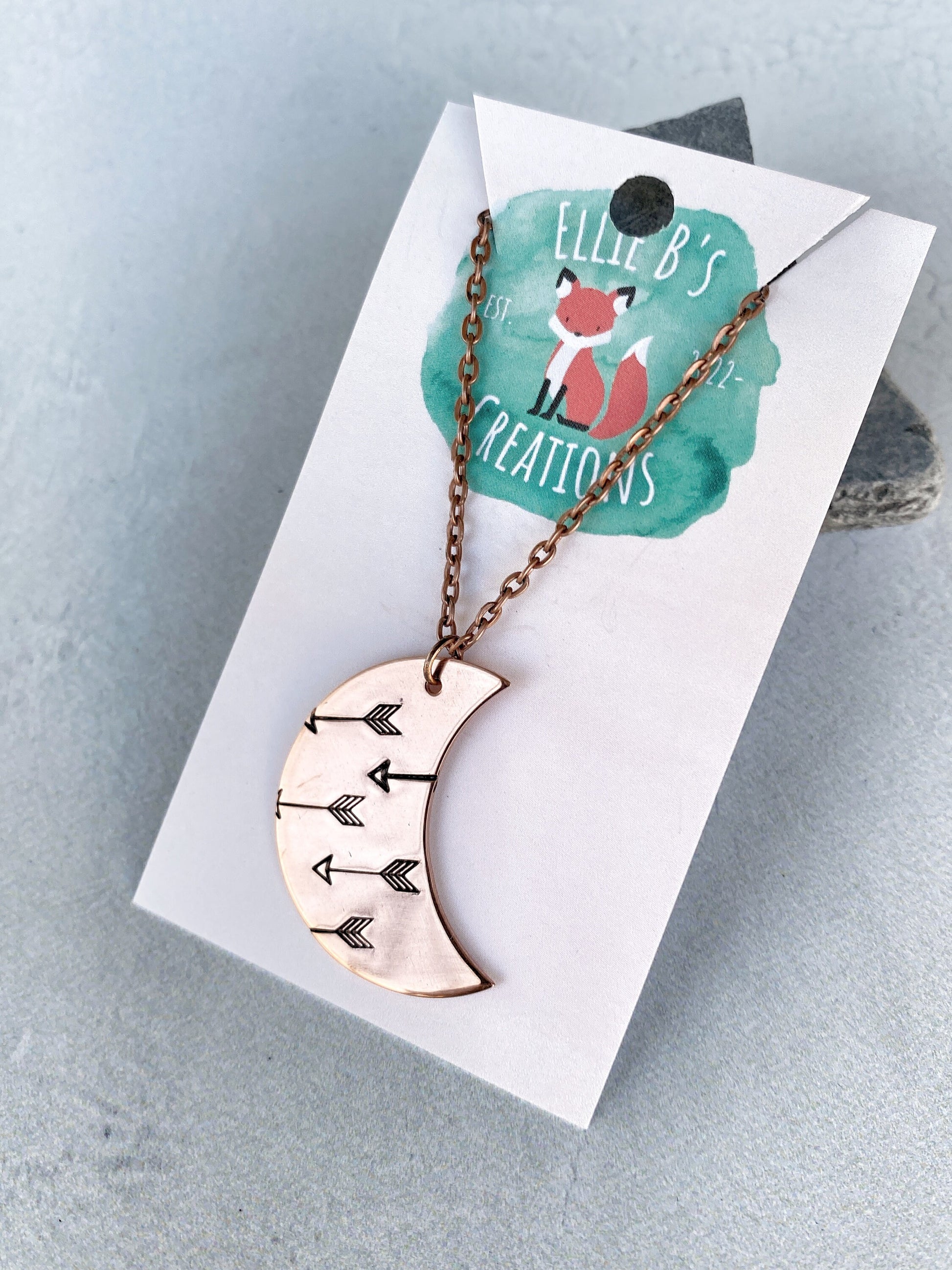 Ellie B's Creations - Crescent Moon Arrows Necklace - Archery Necklace - Hand Stamped Nature Necklace - Boho Pendant