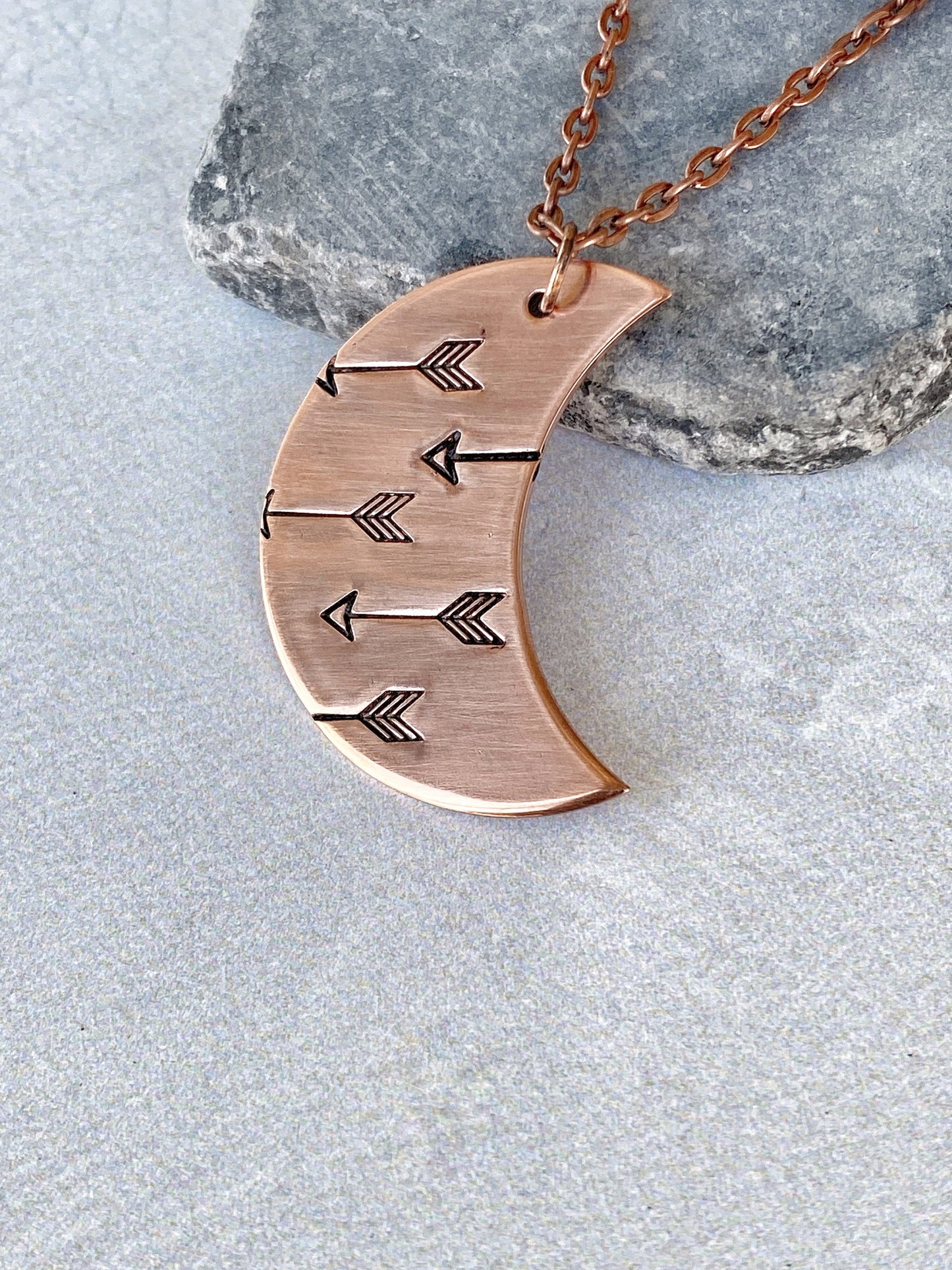 Ellie B's Creations - Crescent Moon Arrows Necklace - Archery Necklace - Hand Stamped Nature Necklace - Boho Pendant