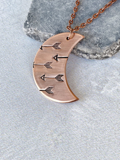 Ellie B's Creations - Crescent Moon Arrows Necklace - Archery Necklace - Hand Stamped Nature Necklace - Boho Pendant