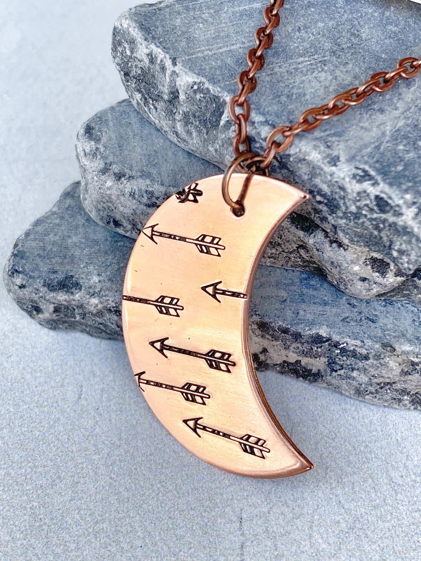 Ellie B's Creations - Crescent Moon Arrows Necklace - Archery Necklace - Hand Stamped Nature Necklace - Boho Pendant