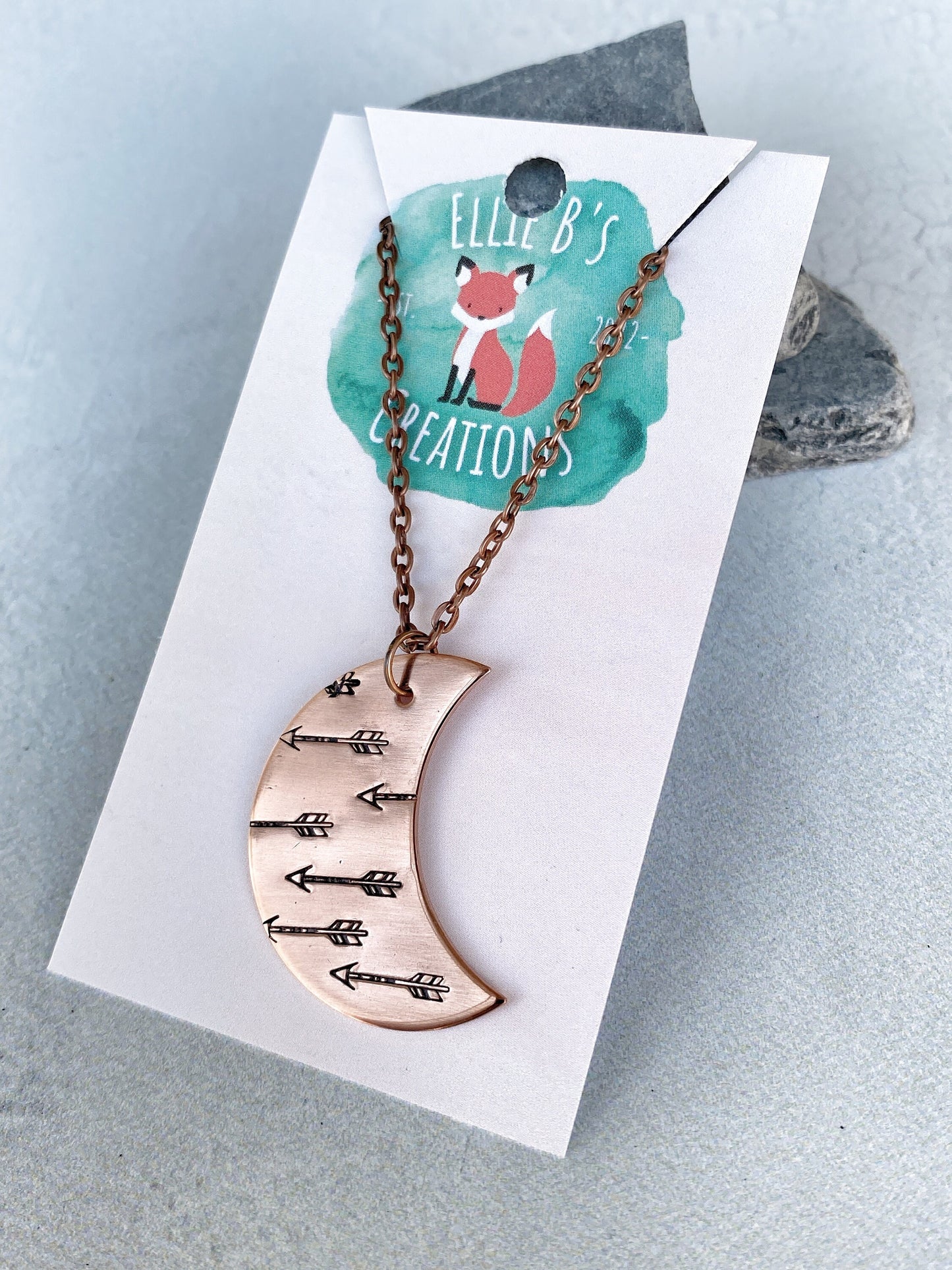 Ellie B's Creations - Crescent Moon Arrows Necklace - Archery Necklace - Hand Stamped Nature Necklace - Boho Pendant