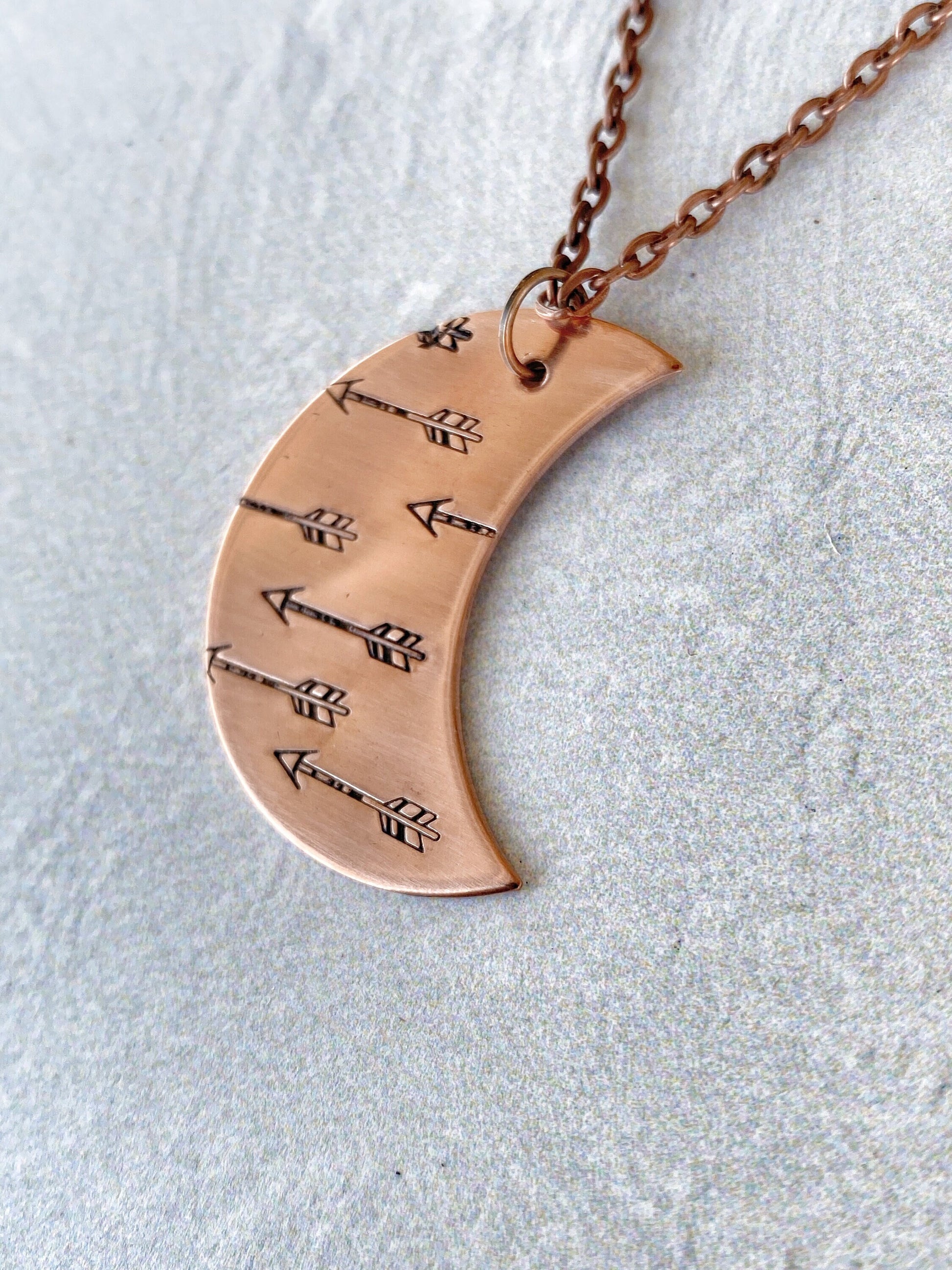 Ellie B's Creations - Crescent Moon Arrows Necklace - Archery Necklace - Hand Stamped Nature Necklace - Boho Pendant