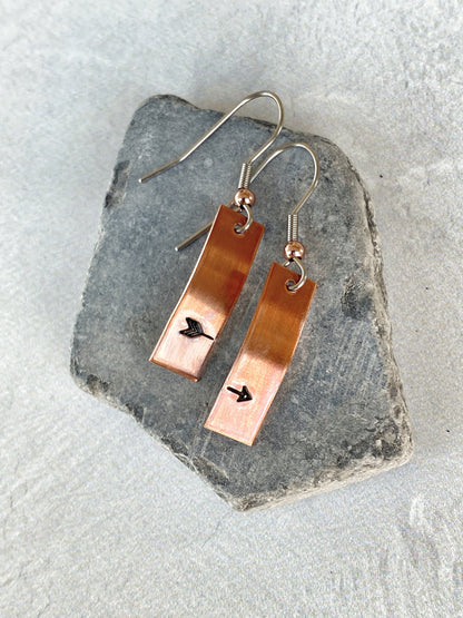 Ellie B's Creations - Minimalist Copper Split Arrow Earrings - Archery Earrings - Hand Stamped Dangle Earrings - Simple Copper Earrings