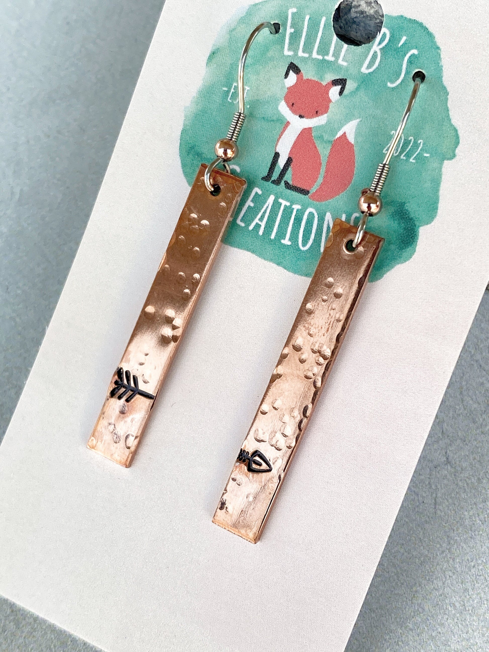 Ellie B's Creations - Hammered Copper Split Arrow Earrings - Archery Earrings - Hand Stamped Dangle Earrings - Long Copper Earrings