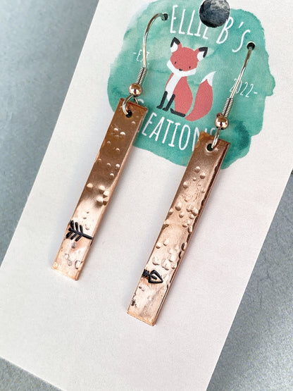 Ellie B's Creations - Hammered Copper Split Arrow Earrings - Archery Earrings - Hand Stamped Dangle Earrings - Long Copper Earrings