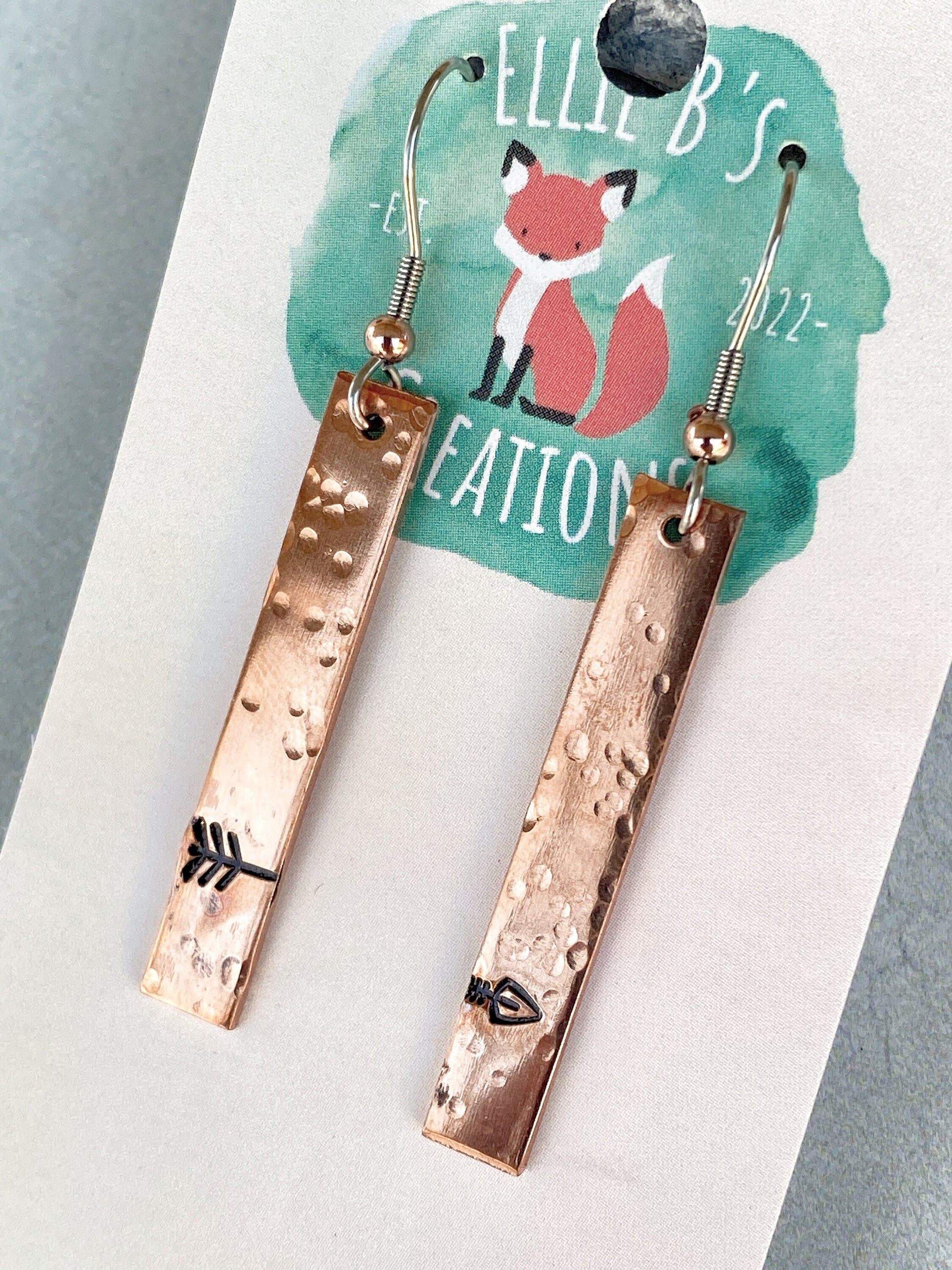 Ellie B's Creations - Hammered Copper Split Arrow Earrings - Archery Earrings - Hand Stamped Dangle Earrings - Long Copper Earrings