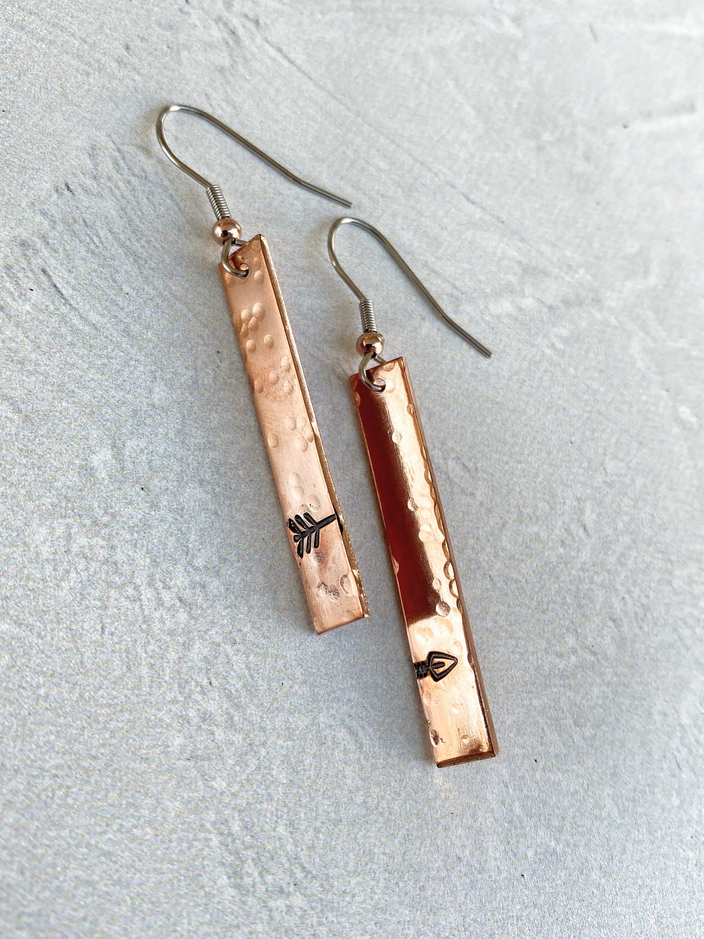 Ellie B's Creations - Hammered Copper Split Arrow Earrings - Archery Earrings - Hand Stamped Dangle Earrings - Long Copper Earrings