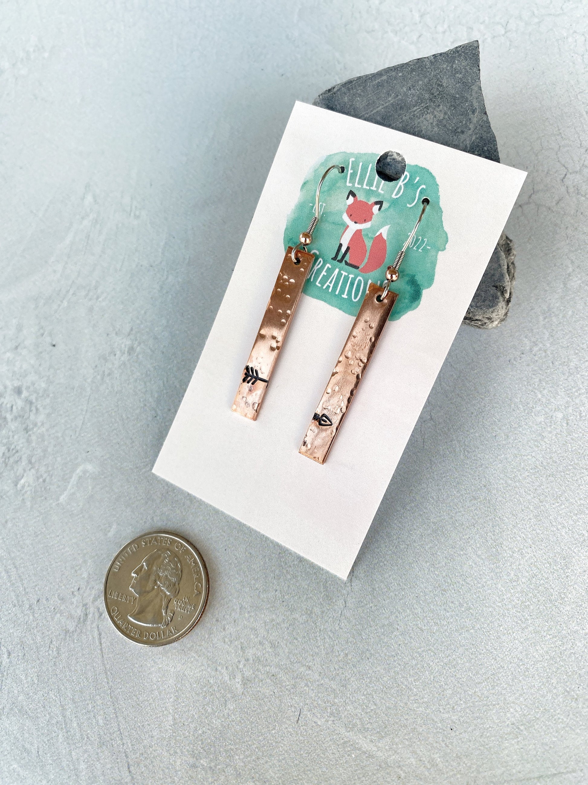 Ellie B's Creations - Hammered Copper Split Arrow Earrings - Archery Earrings - Hand Stamped Dangle Earrings - Long Copper Earrings