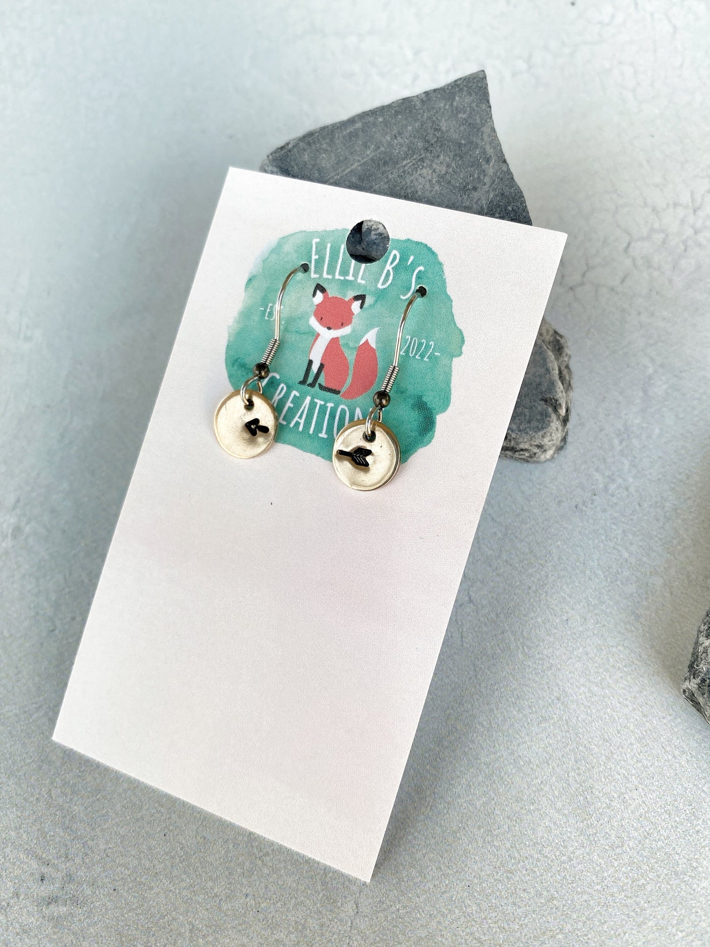 Ellie B's Creations - Round Bronze Split Arrow Earrings - Minimalist Archery Earrings - Hand Stamped Dainty Dangle Earrings