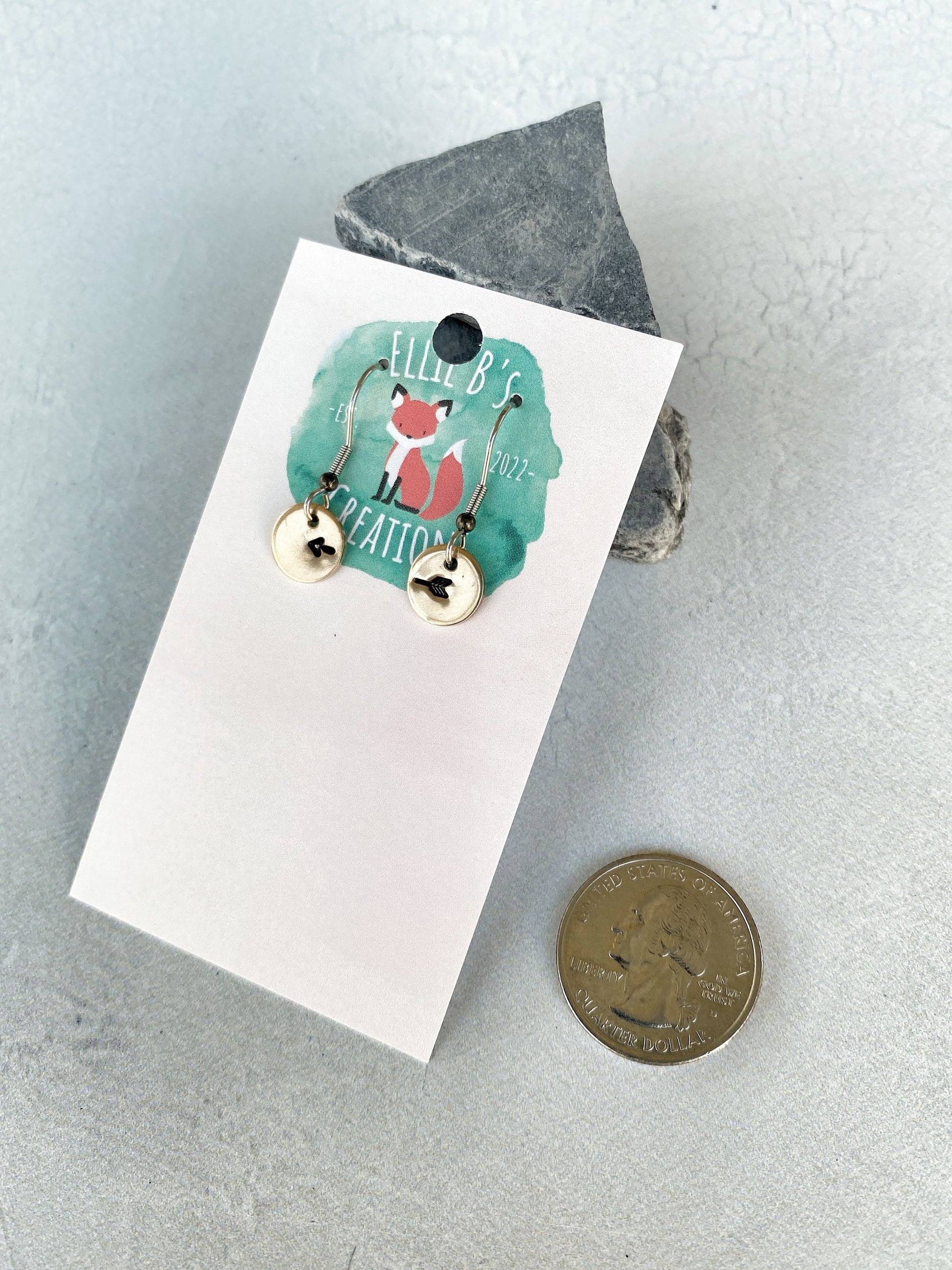 Ellie B's Creations - Round Bronze Split Arrow Earrings - Minimalist Archery Earrings - Hand Stamped Dainty Dangle Earrings