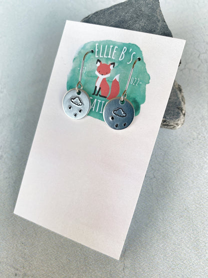 Ellie B's Creations - Round Aluminum Raincloud Earrings - Minimalist Cloud Earrings - Hand Stamped Simple Earrings - Rainstorm Earrings