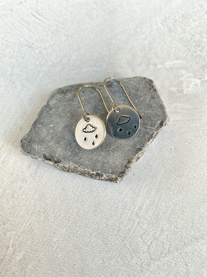 Ellie B's Creations - Round Aluminum Raincloud Earrings - Minimalist Cloud Earrings - Hand Stamped Simple Earrings - Rainstorm Earrings