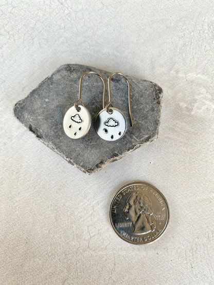 Ellie B's Creations - Round Aluminum Raincloud Earrings - Minimalist Cloud Earrings - Hand Stamped Simple Earrings - Rainstorm Earrings