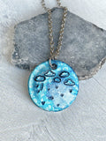 Ellie B's Creations - Round Blue Aluminum Rainstorm Pendant - Storm Necklace - Hand Stamped Cloud Necklace - Rainstorm Necklace