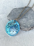 Ellie B's Creations - Round Blue Aluminum Rainstorm Pendant - Storm Necklace - Hand Stamped Cloud Necklace - Rainstorm Necklace
