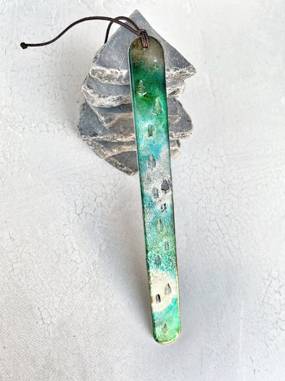 Ellie B's Creations - Metal Sasquatch Bookmark - Handmade Bigfoot Bookmark - Camper Gift - Hiker Gift - Pine Trees Bookmark - Adventure Gift