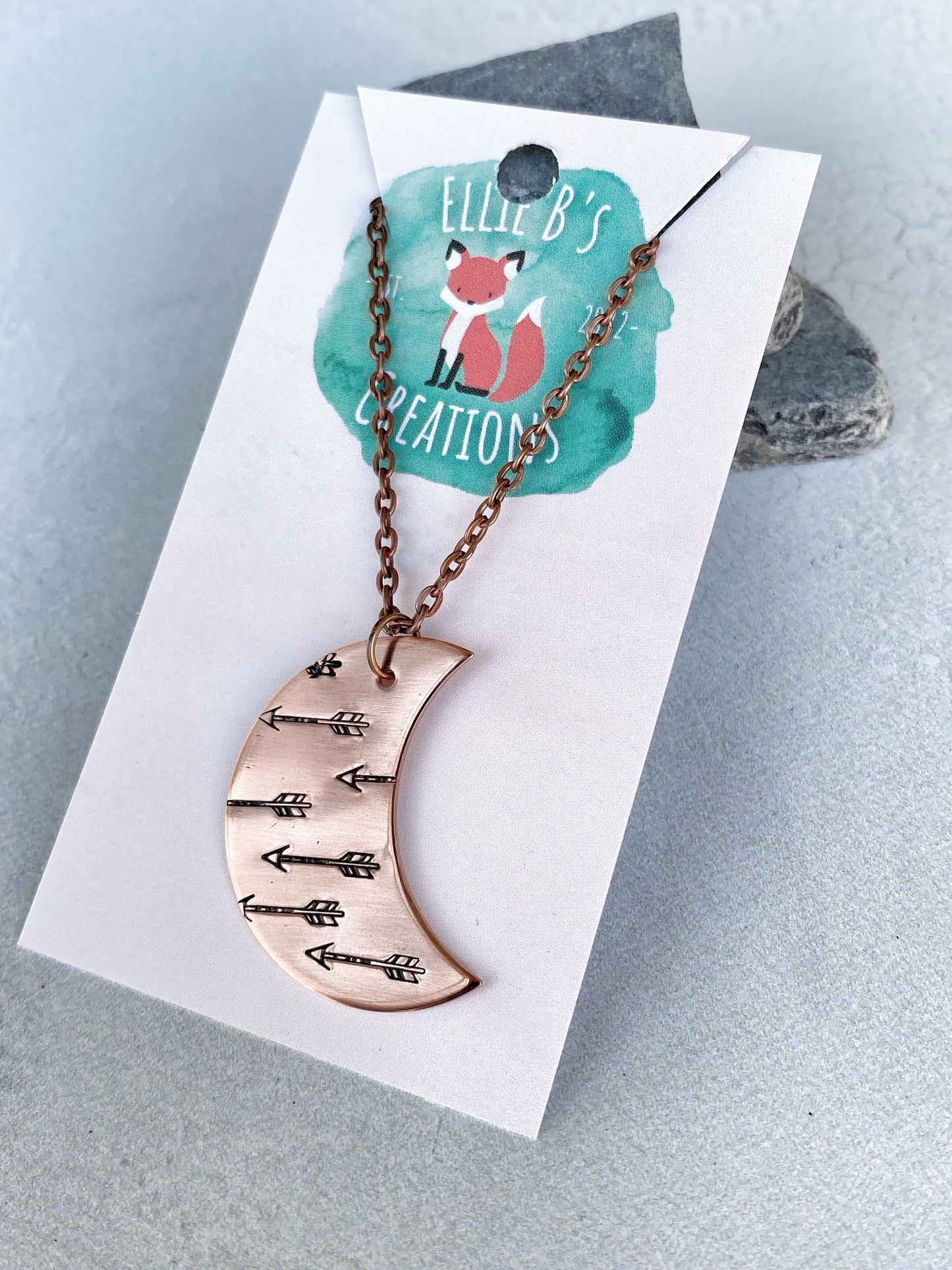 Ellie B's Creations - Crescent Moon Arrows Necklace - Archery Necklace - Hand Stamped Nature Necklace - Boho Pendant