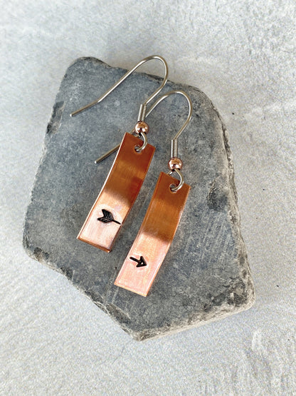 Ellie B's Creations - Minimalist Copper Split Arrow Earrings - Archery Earrings - Hand Stamped Dangle Earrings - Simple Copper Earrings
