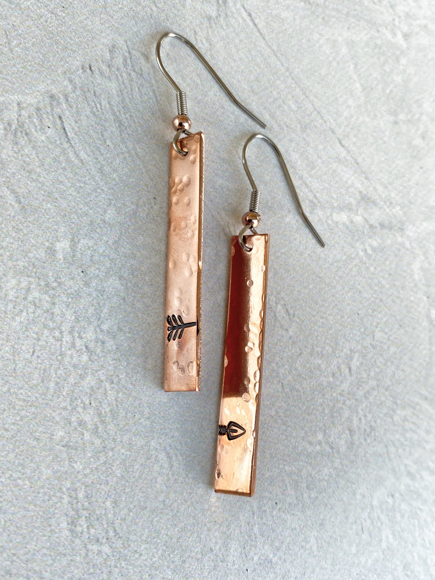 Ellie B's Creations - Hammered Copper Split Arrow Earrings - Archery Earrings - Hand Stamped Dangle Earrings - Long Copper Earrings