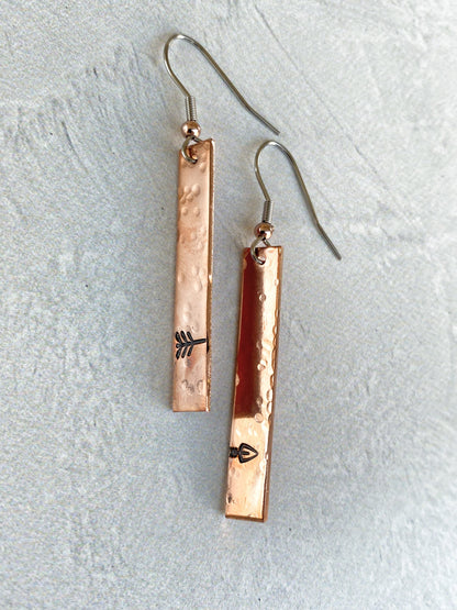Ellie B's Creations - Hammered Copper Split Arrow Earrings - Archery Earrings - Hand Stamped Dangle Earrings - Long Copper Earrings