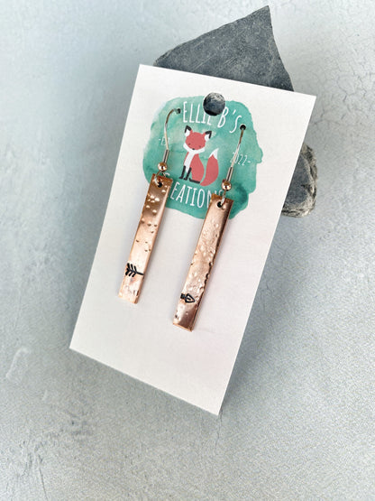 Ellie B's Creations - Hammered Copper Split Arrow Earrings - Archery Earrings - Hand Stamped Dangle Earrings - Long Copper Earrings