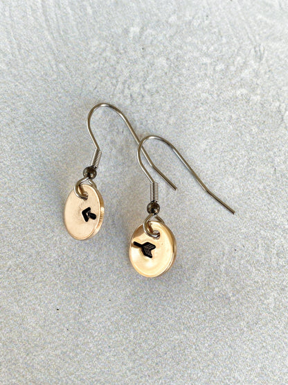 Ellie B's Creations - Round Bronze Split Arrow Earrings - Minimalist Archery Earrings - Hand Stamped Dainty Dangle Earrings