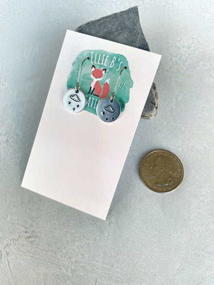 Ellie B's Creations - Round Aluminum Raincloud Earrings - Minimalist Cloud Earrings - Hand Stamped Simple Earrings - Rainstorm Earrings